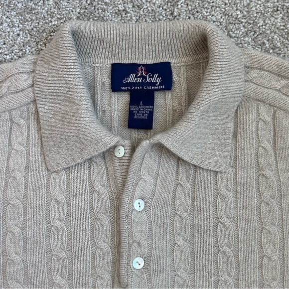 Allen Solly 100% 2-Ply Cashmere Cable Knit Polo Sweater Beige Men's Large - Picture 6 of 9